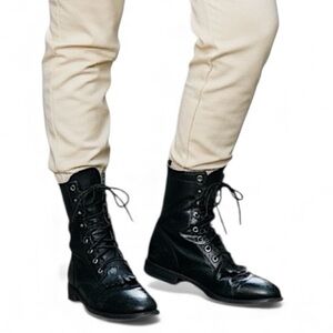 JUSTIN Kiltie Western Boots Lace Up Stetson Black Leather Size 7.5 B Vintage